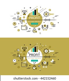 Set of modern vector illustration concepts of business profit. Line flat design hero banners for websites and apps with call to action button, ready to use