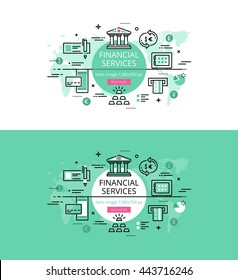 Set of modern vector illustration concepts of financial accommodation. Line flat design hero banners for websites and apps with call to action button, ready to use