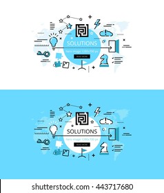Set of modern vector illustration concepts of business solutions. Line flat design hero banners for websites and apps with call to action button, ready to use