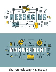 Set of modern vector illustration concepts of words messaging and management. Thin line flat design banners for website, mobile website and presentation.