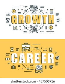 Set of modern vector illustration concepts of words growth and career. Thin line flat design banners for website, mobile website and presentation.