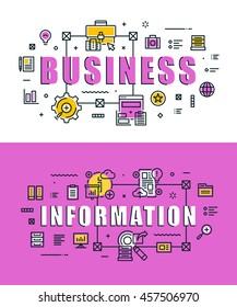 Set of modern vector illustration concepts of words business and information. Thin line flat design banners for website, mobile website and presentation.