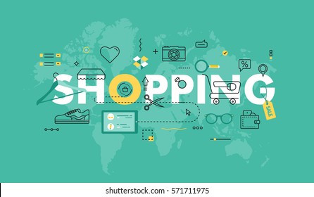 Set of Modern Vector Illustration Concepts of Word Shopping . Thin Line Flat Design Banners for Website and Mobile Website, Easy to Use and Highly Customizable.