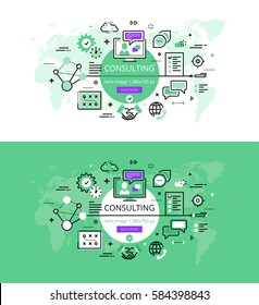 Conjunto de conceptos modernos de ilustración vectorial de servicio de consultoría. Banners de héroe de diseño plano para sitios web y aplicaciones con botón de llamada a la acción, listos para usar