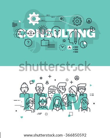 Set of modern vector illustration concepts of words consulting and team. Thin line flat design banners for website and mobile website, easy to use and highly customizable.