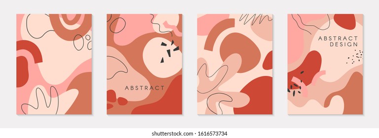 Set of modern vector illustrations with hand drawn organic shapes and textures in pastel colors.Trendy contemporary design perfect for prints,flyers,banners,invitations,branding design,covers and more