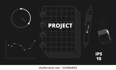 Set of modern vector images in a minimalist design. Office supplies illustrations. Line art graphics