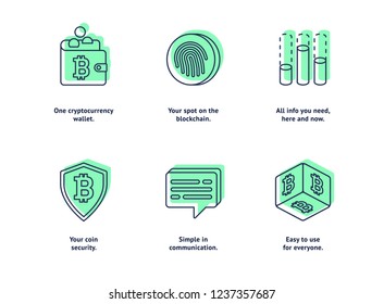 Set of modern vector line crypto currency icons on a white background. For web design, mobile interface design, landing pages, app icons, presentations.  Adaptive size and easy editable colors