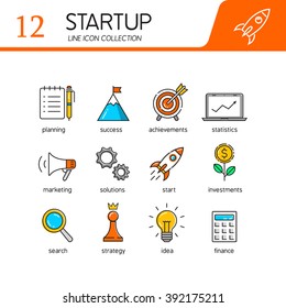 Set of modern vector line flat design icons of startup