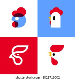 Set of modern vector logo templates or icons of chicken heads