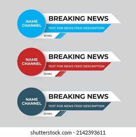 Set modern vector lower third screen for titles   captions  Template and round   diagonal colored elements for breaking news  live streaming   events  news feed