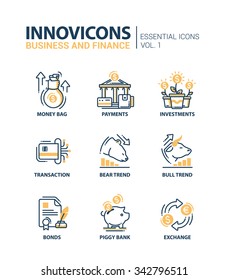 Set of modern vector office thin line flat design icons and pictograms. Collection of business and finance infographics objects and web elements