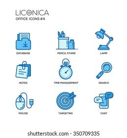 Set of modern vector office thin line flat design icons and pictograms. Collection of business infographics objects and web elements. 
