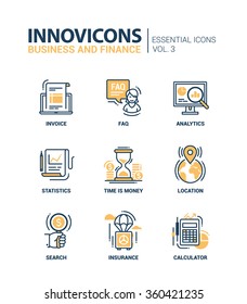 Set of modern vector office thin line flat design icons and pictograms. Collection of business and finance infographics objects and web elements