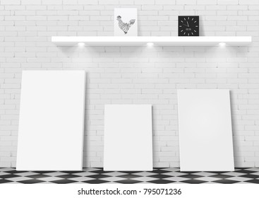 A set of modern vector paintings in the interior. The loft-style. Subframes with a blank canvas. Mocap for interior print