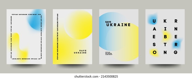 Set of Modern vector posters in A4 size. Mesh gradient colors background. Ukraine flag color background. Stand with Ukraine.