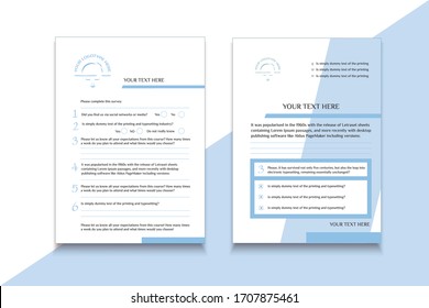 Set of Modern Vector Template for Business Questionnaire, Survey, Report, Feedback, Interview or Flyer Design with premade logo. 
