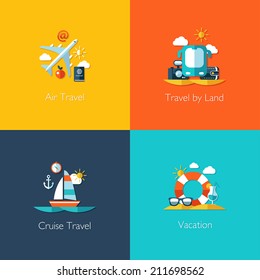 Set of modern vector travel flat design compositions
