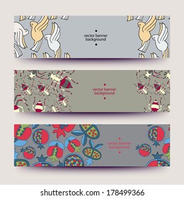 A set of modern vector web banners with varicolored background. Banners for business cards, labels, tags. Unique design and interesting solutions. Hand drawn illustration and place for your text.