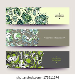 A set of modern vector web banners with varicolored background. Banners for business cards, labels, tags. Unique design and interesting solutions. Hand drawn illustration and place for your text.
