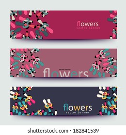 A set of modern vector web banners with varicolored  background. Banners for business cards, labels, tags. Unique design and interesting solutions. Hand drawn illustration and place for your text.