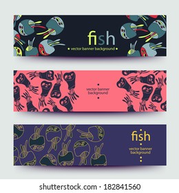 A set of modern vector web banners with varicolored  background. Banners for business cards, labels, tags. Unique design and interesting solutions. Hand drawn illustration and place for your text.