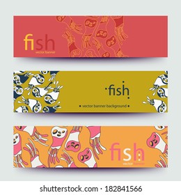 A set of modern vector web banners with varicolored  background. Banners for business cards, labels, tags. Unique design and interesting solutions. Hand drawn illustration and place for your text.