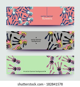A set of modern vector web banners with varicolored  background. Banners for business cards, labels, tags. Unique design and interesting solutions. Hand drawn illustration and place for your text.