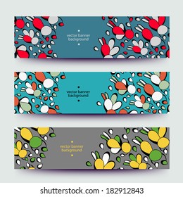 A set of modern vector web banners with varicolored  background. Banners for business cards, labels, tags. Unique design and interesting solutions. Hand drawn illustration and place for your text.