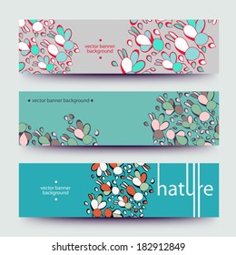 A set of modern vector web banners with varicolored  background. Banners for business cards, labels, tags. Unique design and interesting solutions. Hand drawn illustration and place for your text.