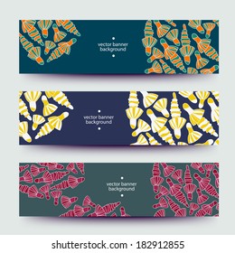 A set of modern vector web banners with varicolored  background. Banners for business cards, labels, tags. Unique design and interesting solutions. Hand drawn illustration and place for your text.