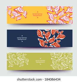 A set of modern vector web banners with varicolored  background. Banners for business cards, labels, tags. Unique design and interesting solutions. Hand drawn illustration and place for your text.