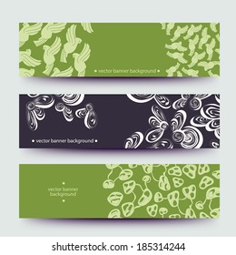 A set of modern vector web banners with varicolored background. Banners for business cards, labels, tags. Unique design and interesting solutions. Hand drawn illustration and place for your text.