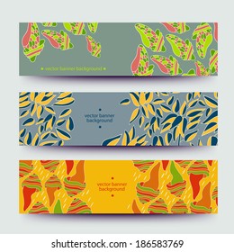A set of modern vector web banners with varicolored  background. Banners for business cards, labels, tags. Unique design and interesting solutions. Hand drawn illustration and place for your text.
