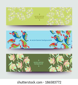 A set of modern vector web banners with varicolored  background. Banners for business cards, labels, tags. Unique design and interesting solutions. Hand drawn illustration and place for your text.