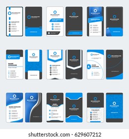 Set of modern vertical business card print templates. Blue and black colors. Vector illustration. Stationery design