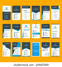 Set of modern vertical business card print templates. Blue and black colors. Vector illustration. Stationery design