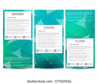 Set of modern vertical scientific banners. Molecule structure of DNA and neurons. Abstract background. Medicine, science, technology, business and website templates. Scalable vector graphics.