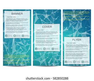 Set of modern vertical scientific banners. Molecule structure of DNA and neurons. Abstract background. Medicine, science, technology, business and website templates. Scalable vector graphics.
