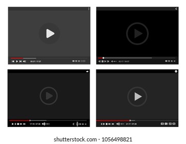 Set of modern video players. Flat design template for web and mobile apps. All elements are conveniently grouped. Vector illustration. Isolated on white background