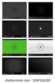 Set of modern video players. Flat design template for web and mobile apps. All elements are conveniently grouped. Vector illustration. Isolated on white background