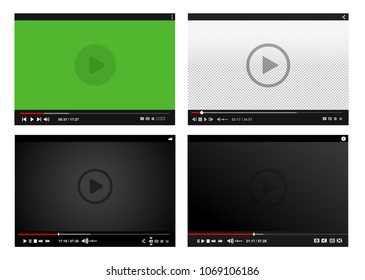 Set Of Modern Video Players. Flat Design Template For Web And Mobile Apps. All Elements Are Conveniently Grouped. Vector Illustration. Isolated On White Background