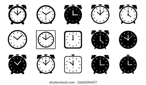 Set of modern and vintage clock line icons, time vector for watch and deadline designs
