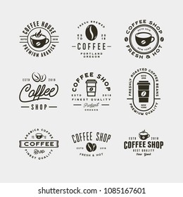 set of modern vintage coffee shop labels. retro styled emblems, badges, design elements, logotype templates. vector illustration