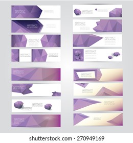 set of modern violet vector banners with polygonal background