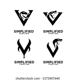 set of modern viper head with initial v logo icon design vector