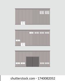 set of modern warehouse building isolated icon, business real estate, front view cargo storehouse vector illustration in flat design