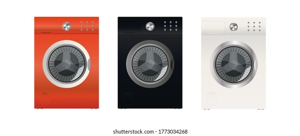 Set of modern washing machines isolated on a white background. Stylish washing machine. Realistic style. Vector.