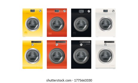 Set of modern washing machines isolated on a white background. Stylish washing machine. Realistic style. Vector.