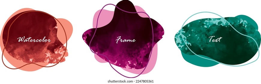 Set of modern watercolor abstract vector banners. Flat geometric shapes of different colors with black outline in memphis design style. Template ready for use in web or print design.